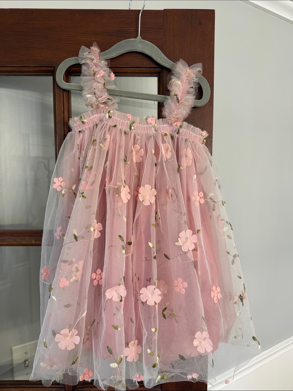 Pink Floral Tulle Party Dress for Girls
